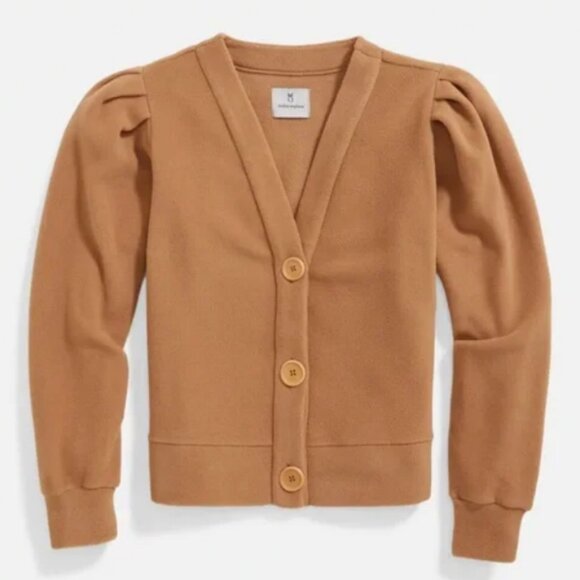 NTW Dudley Stephens Kelly Puff Sleeve Cardigan Camel Vello Fleece Camel L $168 - Picture 1 of 5